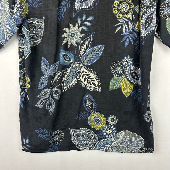 Tommy Bahama Floral 100% Silk Button Down Shirt Blue Beach Tropical Men's Size M - Picture 10 of 11
